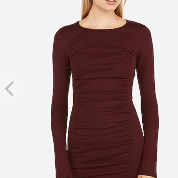 Express Dresses & Skirts - Express Ruched Long Sleeve Sweater Dress - Burgundy
